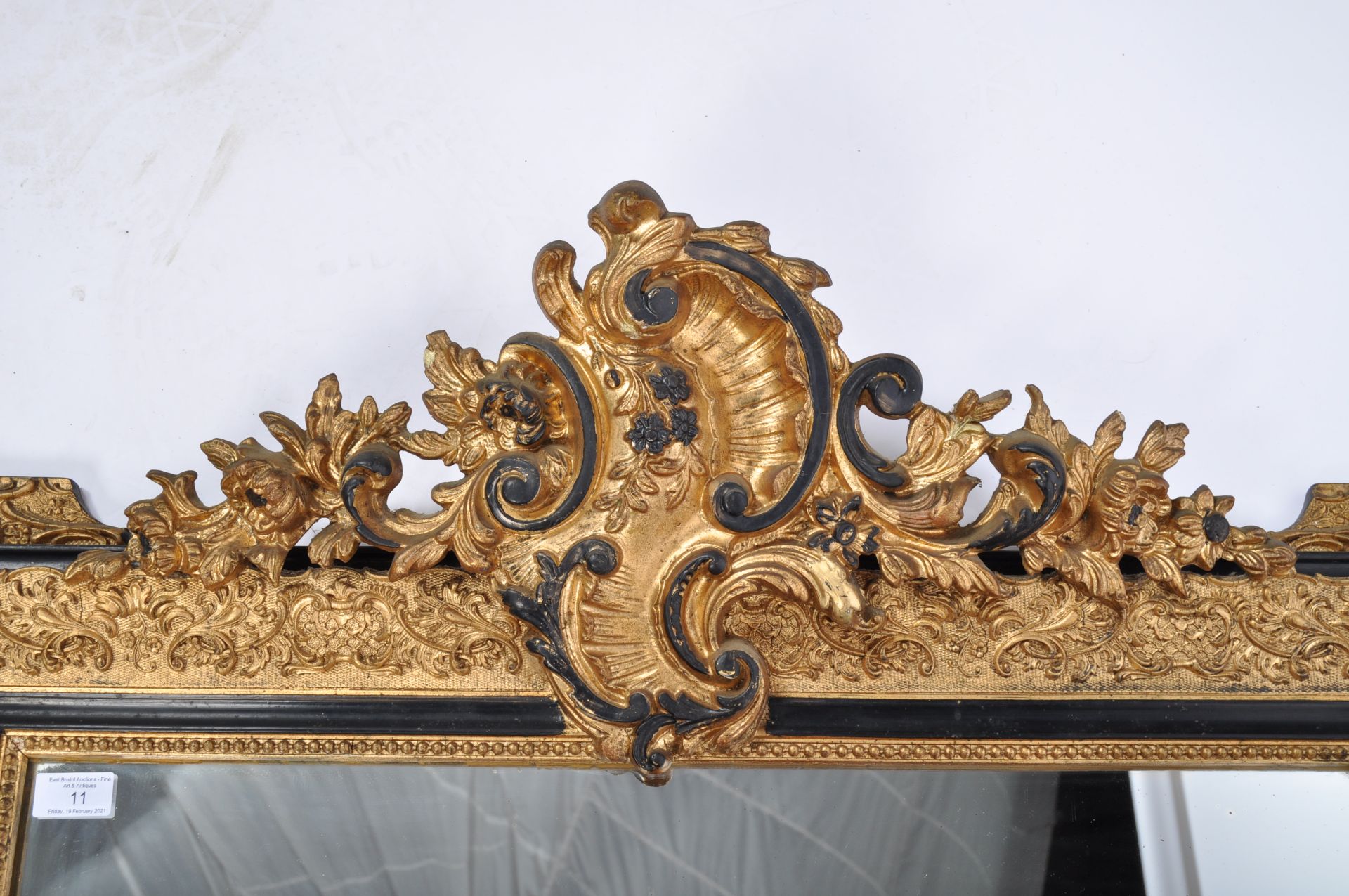 IMPRESSIVE FRENCH ANTIQUE EBONISED GILT WALL MIRROR - Image 2 of 5