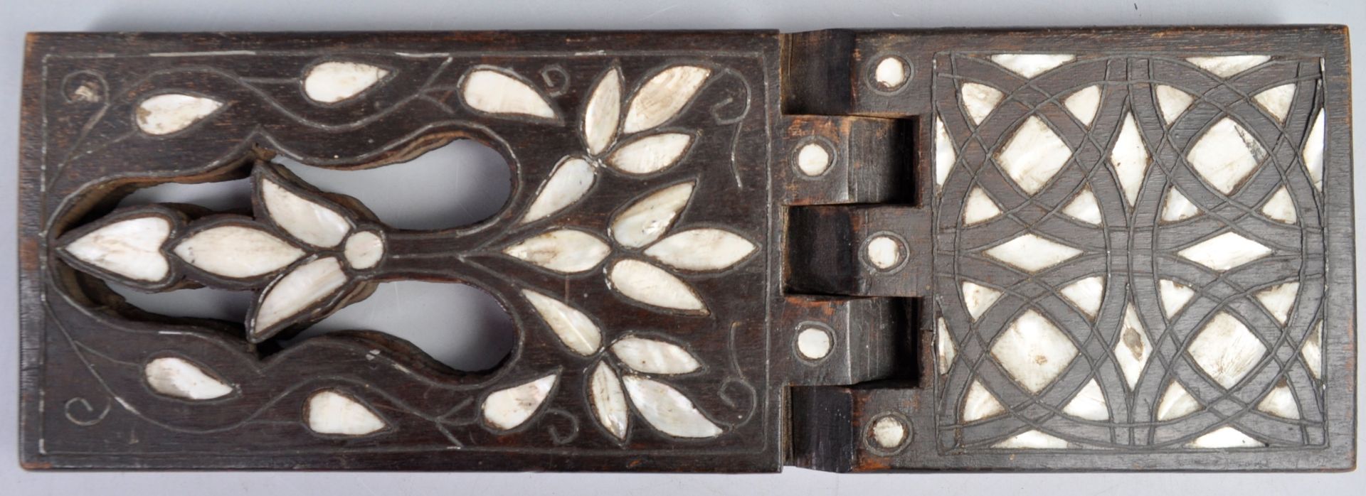 19TH CENTURY MIDDLE EASTERN ANTIQUE KORAN STAND WITH MOTHER OF PEARL AND PEWTER INLAY - Image 3 of 4