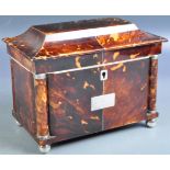 STUNNING 19TH CENTURY BLONDE TORTOISESHELL TEA CADDY