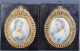 PAIR OF ANTIQUE HAND PAINTED PORTRAIT MINIATURES