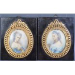 PAIR OF ANTIQUE HAND PAINTED PORTRAIT MINIATURES