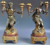 PAIR OF 19TH CENTURY BRONZE SATYR & SATYRESS CANDLE HOLDERS