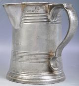 ANTIQUE 19TH LOFTUS PEWTER QUART SIDE HANDLED SPOTTED TANKARD