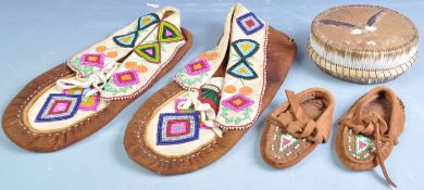 COLLECTION OF WOODLAND BEADED MOCCASINS AND OTHERS