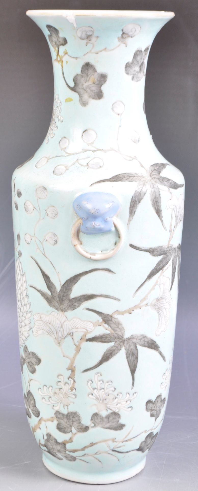 ANTIQUE 19TH CENTURY CHINESE PORCELAIN ROULEAU VASE IN TEAL - Image 4 of 7