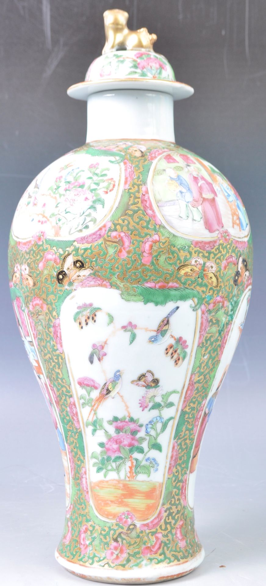 19TH CENTURY CHINESE CANTON FAMILLE ROSE MEIPING VASE AND COVER