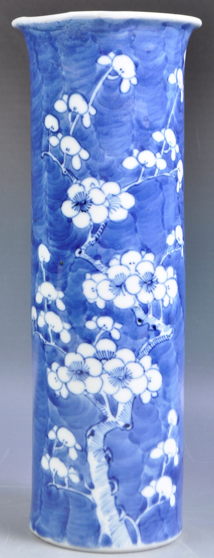 KANGXI MARK CHINESE ANTIQUE PRUNUS TALL SLEEVE VASE