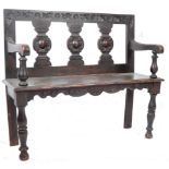 19TH CENTURY GOTHIC REVIVAL OAK & PINE HALL SETTLE BENCH