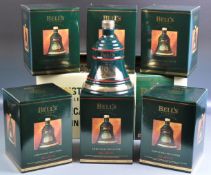 IMPRESSIVE SET OF SIX BELLS 1993 CHRISTMAS DECANTERS