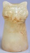 19TH CENTURY CHINESE CARVED JADE CAT THIMBLE / MEASURE