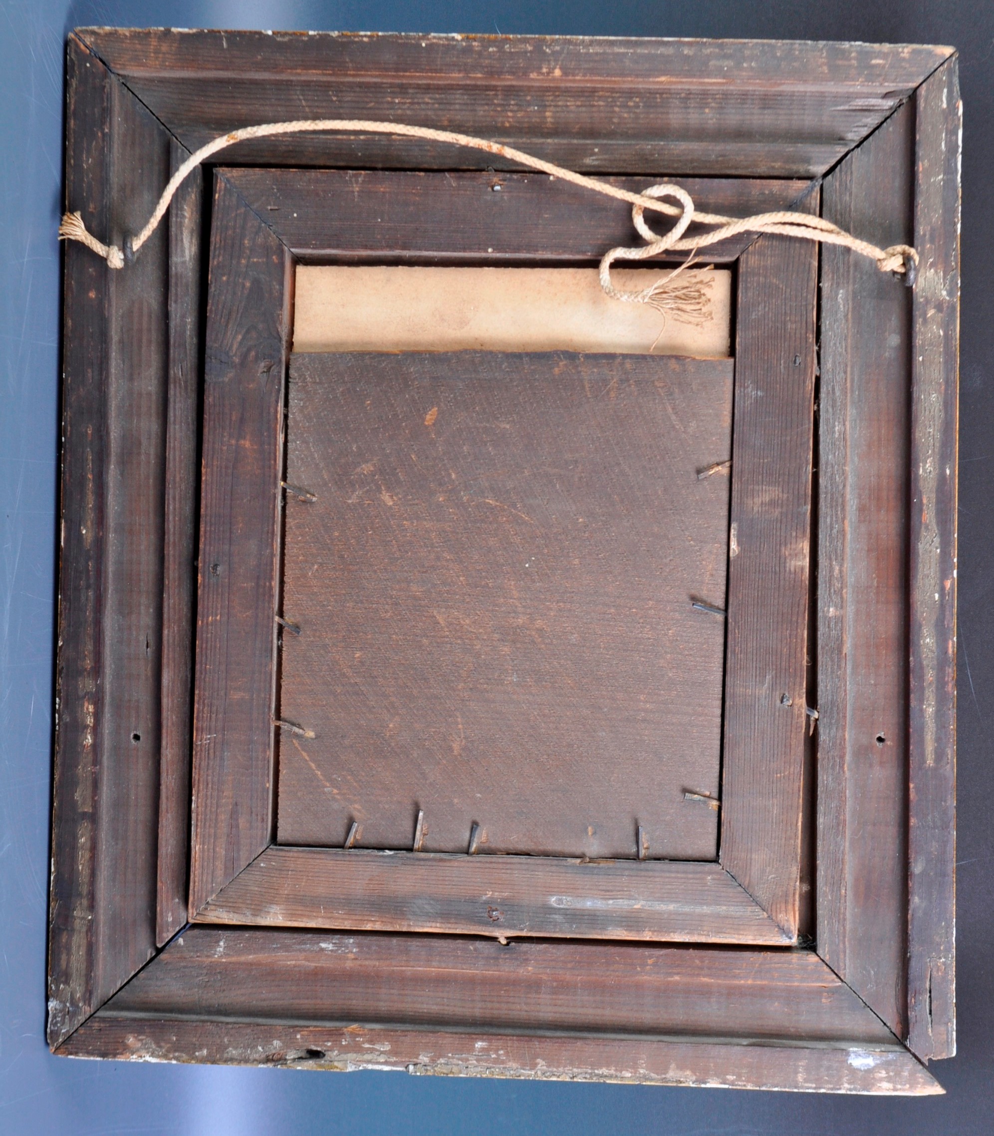 19TH CENTURY OIL ON BOARD PAINTING DEPICTING A QUAKER IN STOCKS - Image 4 of 4