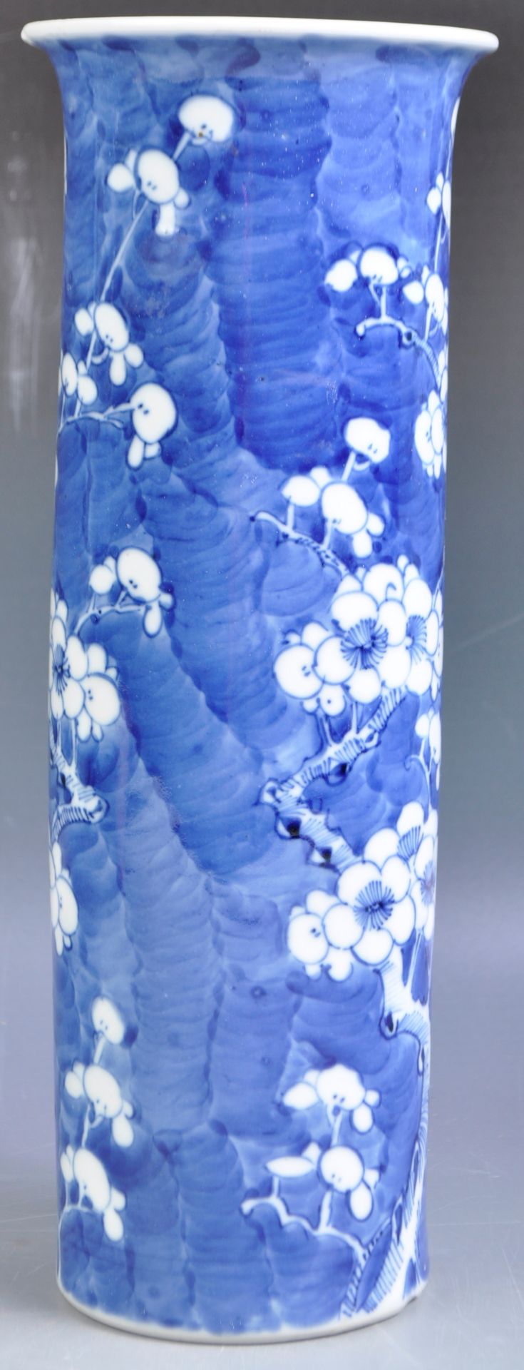 KANGXI MARK CHINESE ANTIQUE PRUNUS TALL SLEEVE VASE - Image 2 of 7