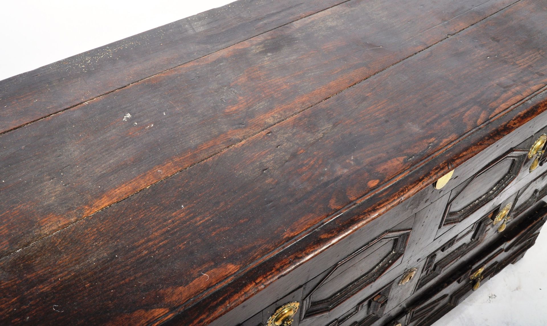 ANTIQUE 17TH CENTURY OAK BLOCK FRONTED MULE CHEST COFFER - Image 3 of 6