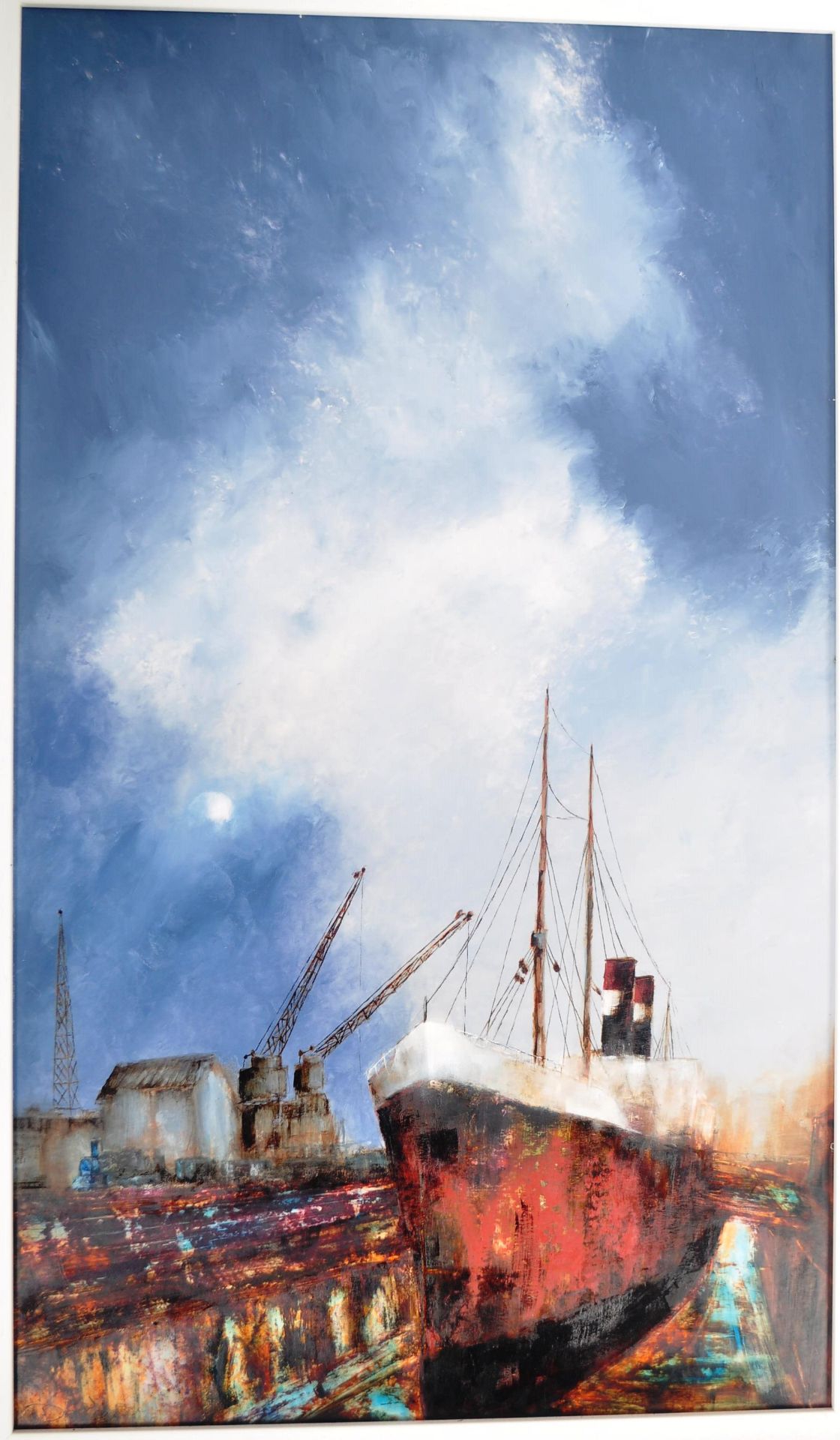 DAVID CHAMBERS - ENGLISH ARTIST - OIL ON BOARD OF BRISTOL DOCKS - Image 2 of 5