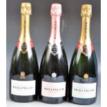 THREE BOTTLES OF BOLLINGER FRENCH CHAMPAGNE