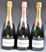 THREE BOTTLES OF BOLLINGER FRENCH CHAMPAGNE