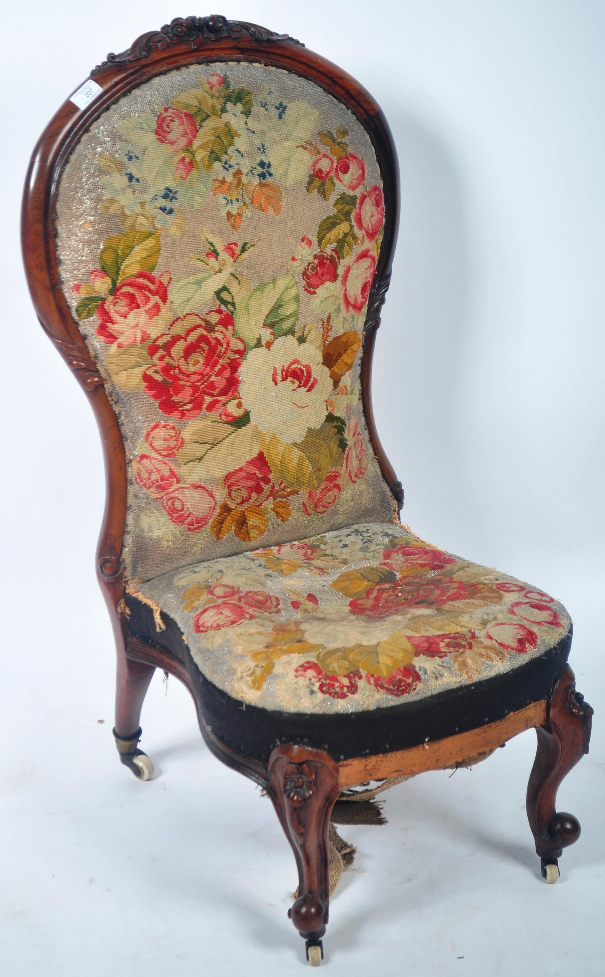 19TH CENTURY VICTORIAN ROSEWOOD & WALNUT NURSING CHAIR - Image 2 of 8