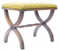 ANTIQUE STYLE MAHGANY UPHOLSTERED X FRAME STOOL