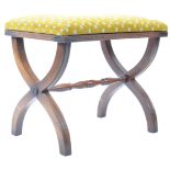 ANTIQUE STYLE MAHGANY UPHOLSTERED X FRAME STOOL