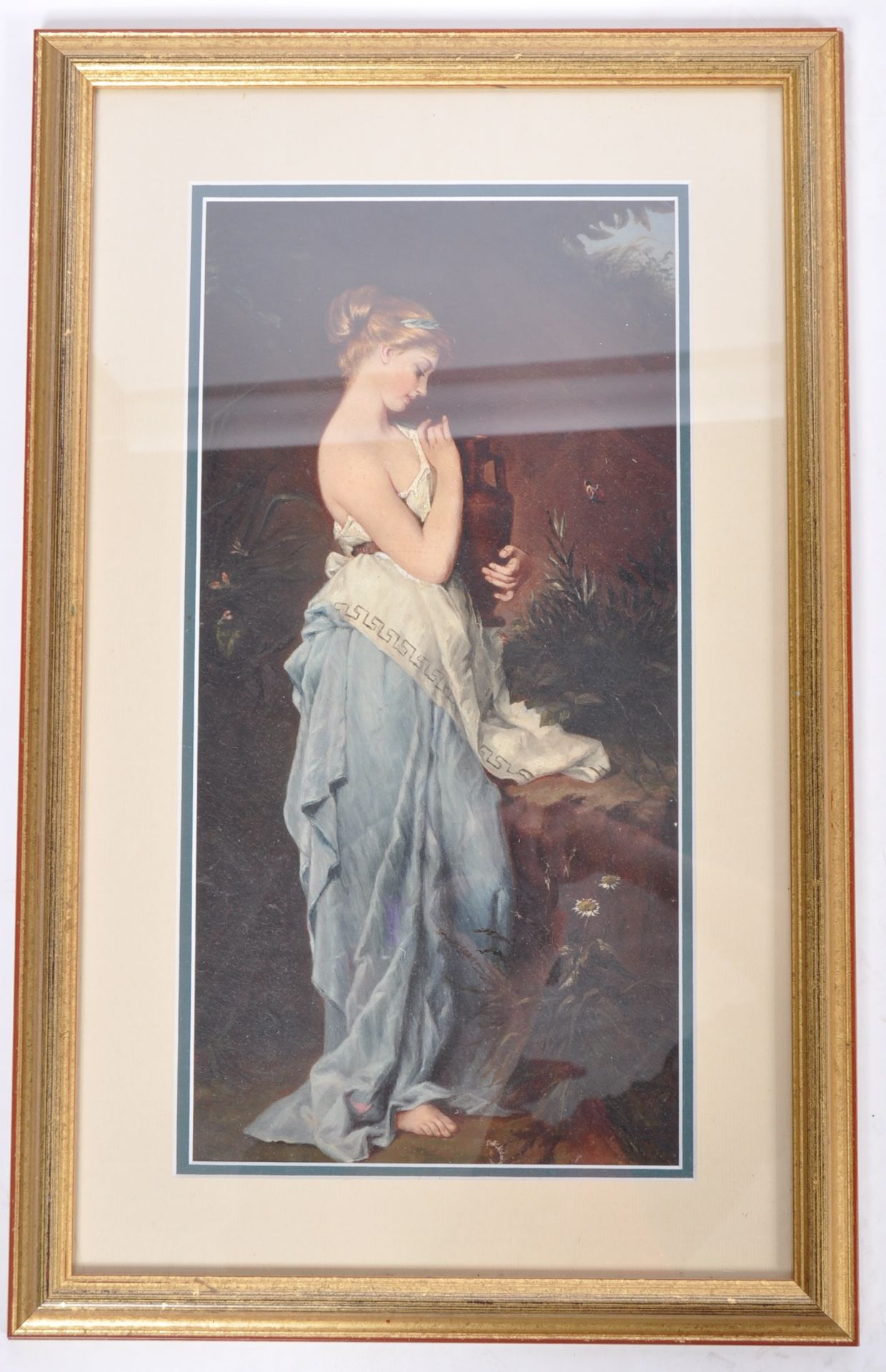 EARLY 20TH CENTURY OIL BOARD PAINTING OF A NEOCLASSICAL MAIDEN