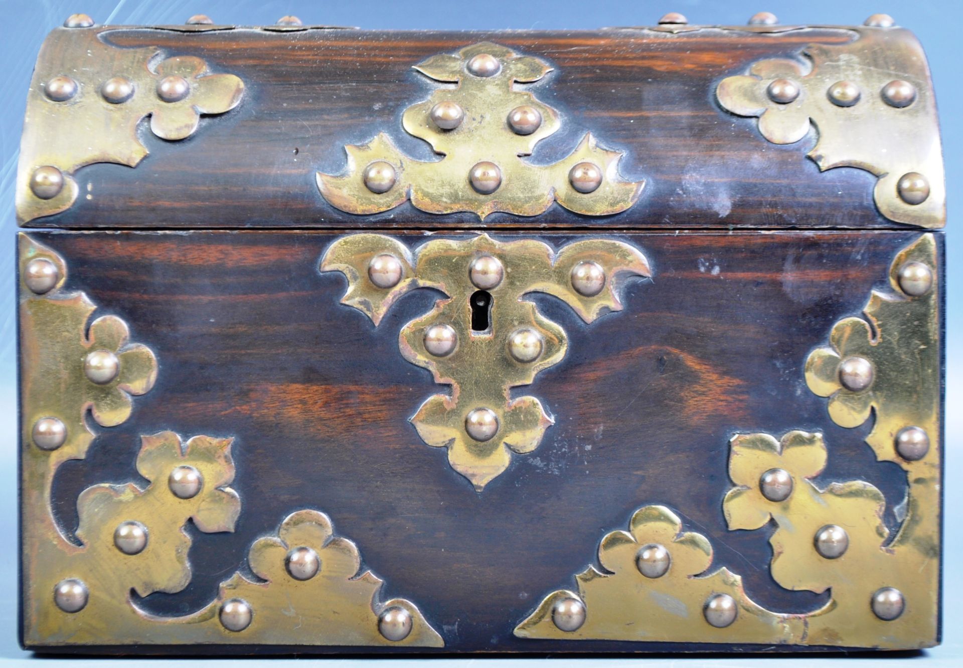 STRIKING COROMANDEL DOMED TEA CADDY WITH BRONZE MOUNTS