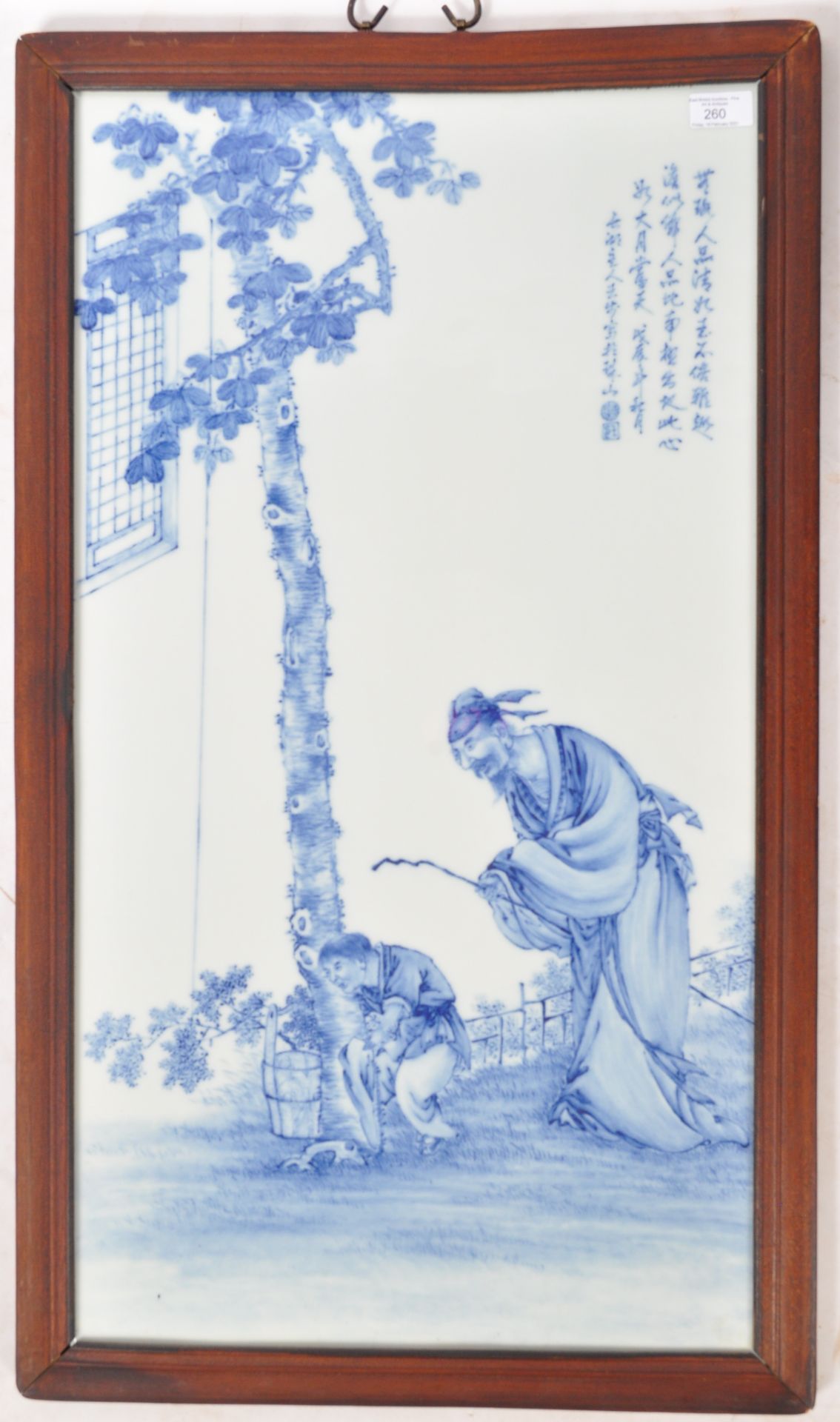 EARLY 20TH CENTURY CHINESE HAND PAINTED BLUE & WHITE PORCELAIN PAINTING