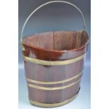 ANTIQUE 18TH CENTURY IRISH MAHOGANY AND BRASS PEAT BUCKET