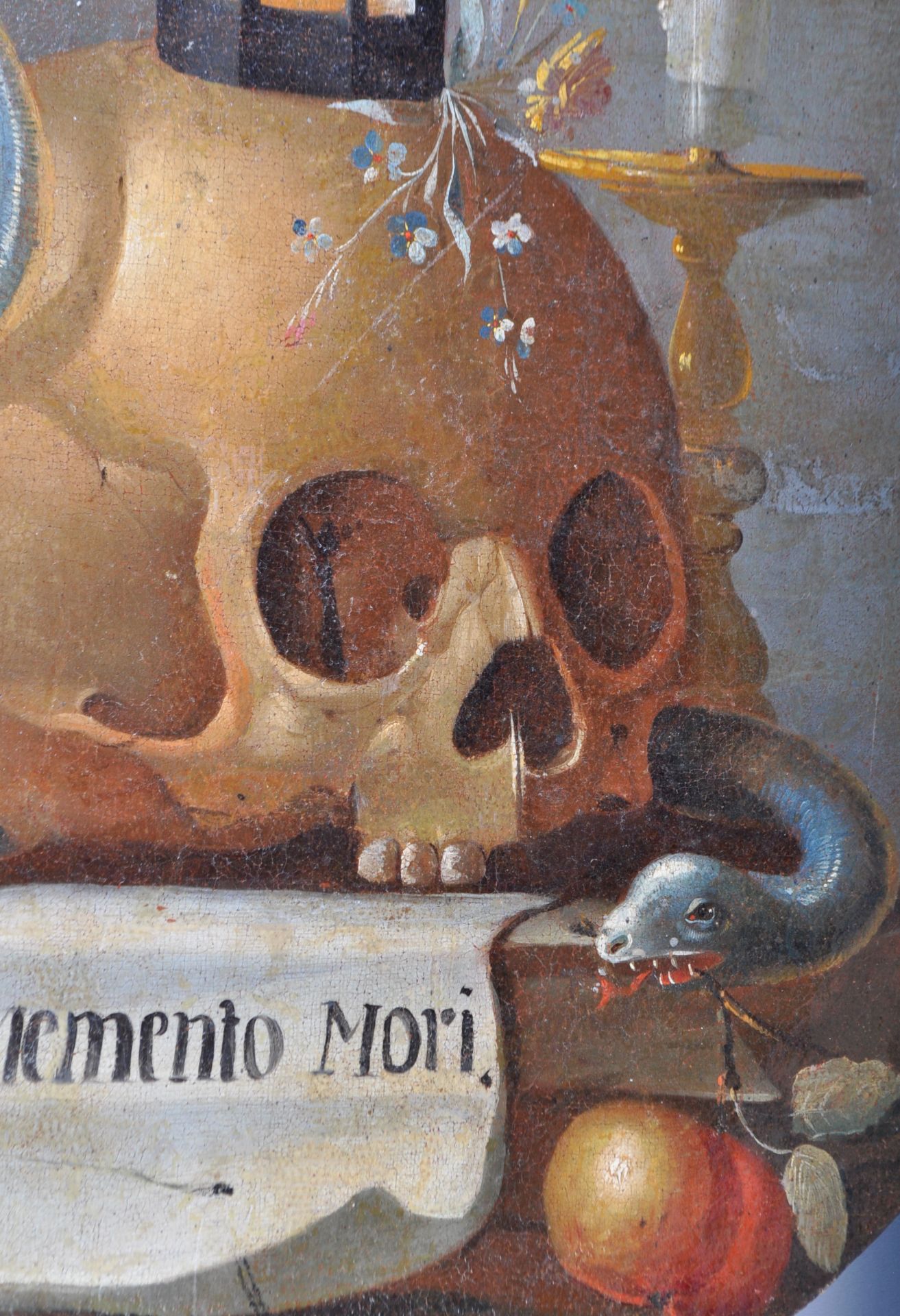 RARE 17TH CENTURY ITALIAN MEMENTO MORI OIL PAINTING - Image 2 of 6