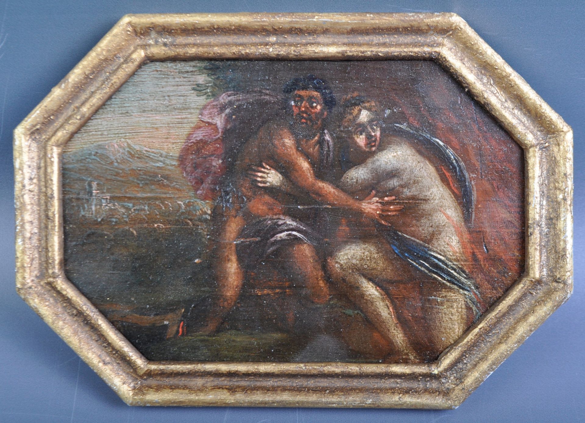 18TH CENTURY ITALIAN OIL OF ORPHEUS & EURYDICE FLEEING HADES