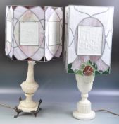 TWO ANTIQUE LEADED GLASS CELLOPHANE PANEL LAMPSHADES