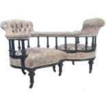 19TH CENTURY VICTORIAN ENGLISH EBONISED CONVERSATION SEAT