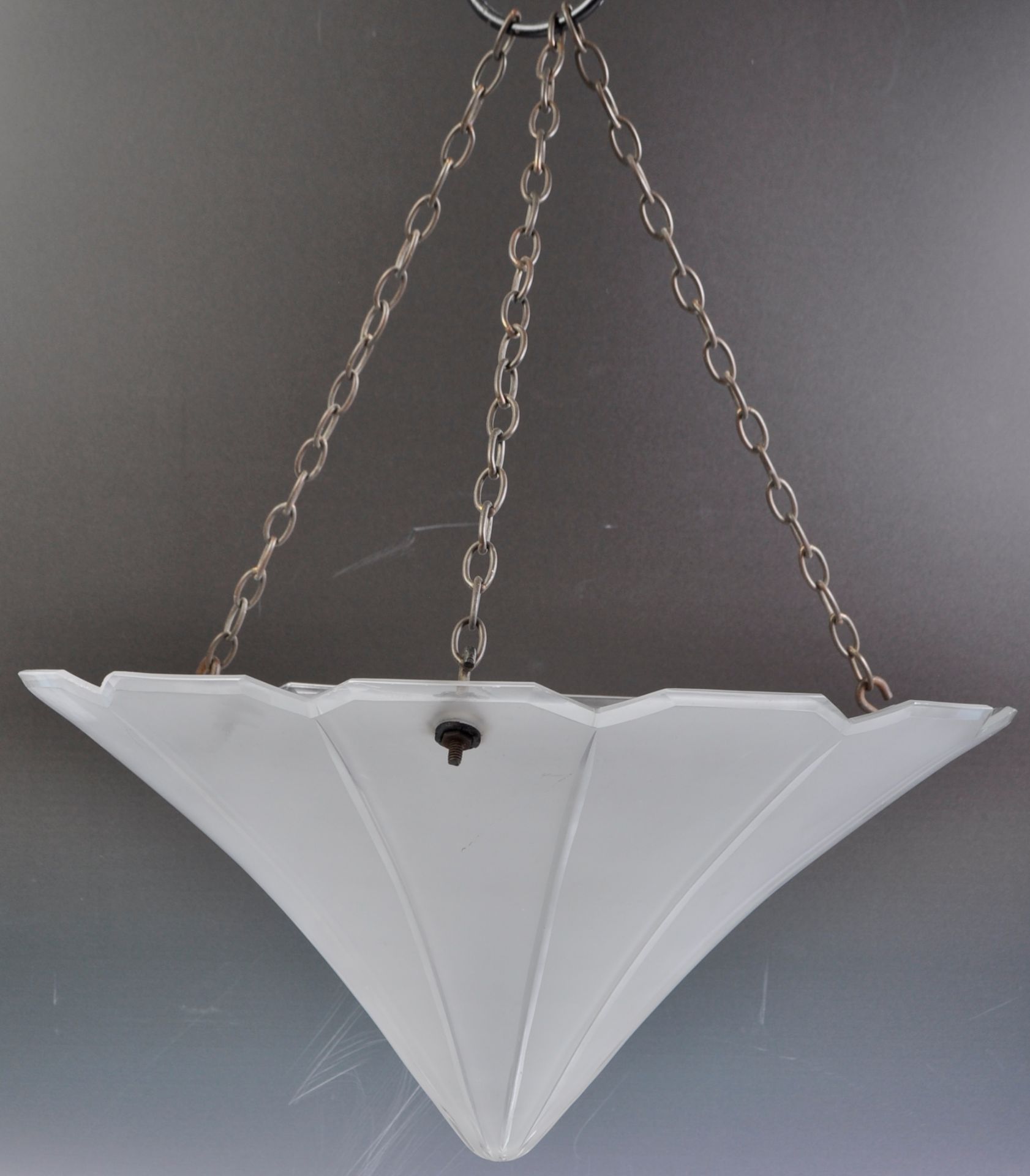 19TH CENTURY VICTORIAN CUT FROSTED GLASS CEILING HANGING SHADE - Image 2 of 4