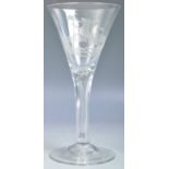 18TH CENTURY GEORGIAN ARMORIAL ENGRAVED PLAIN STEM WINE GLASS