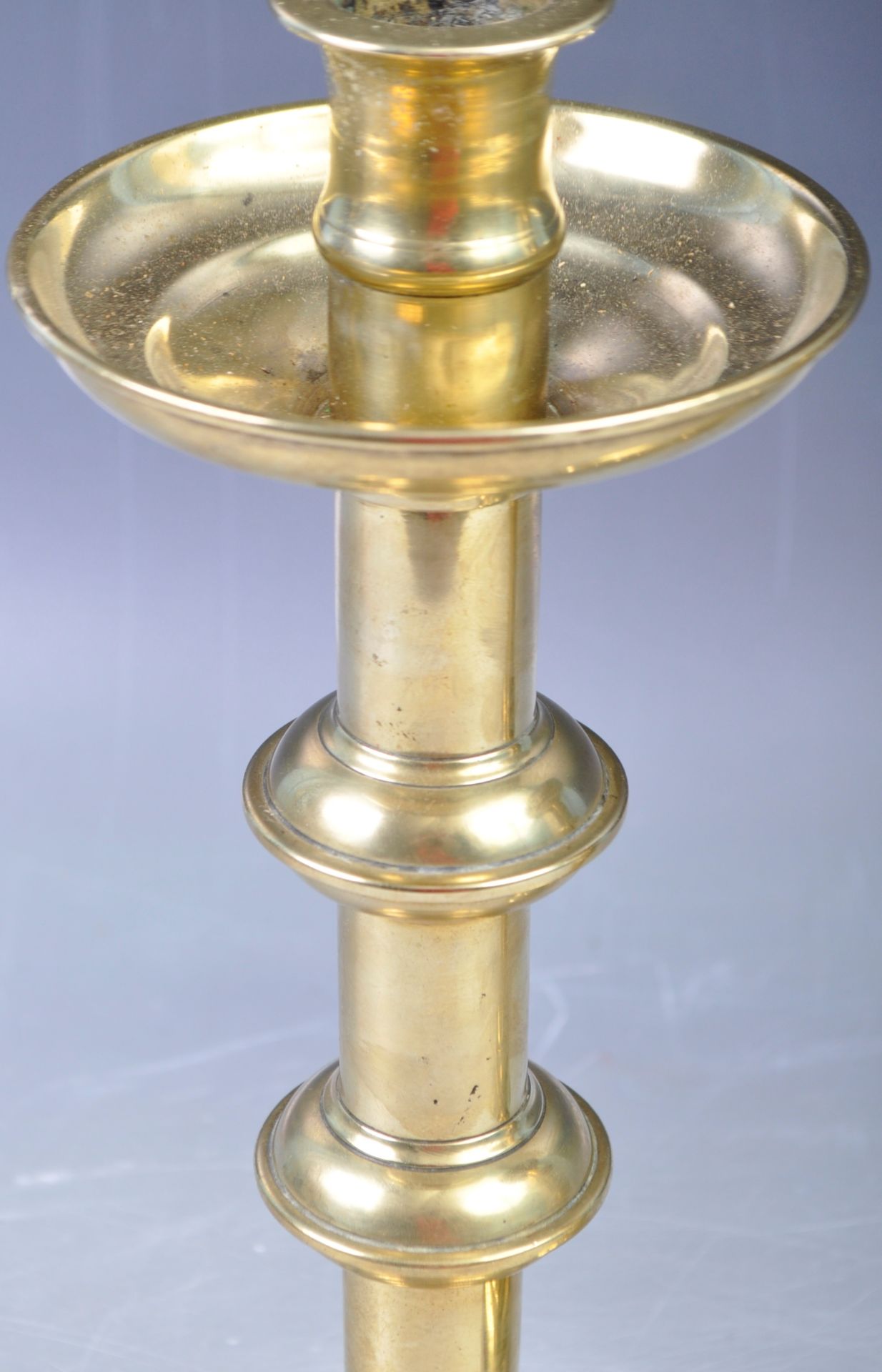 PAIR OF 19TH CENTURY BRASS GOTHIC INFLUENCE CANDLESTICKS - Image 2 of 4