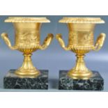 PAIR OF ANTIQUE 19TH CENTURY GILT BRONZE CLASSICAL URNS