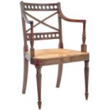 GEORGIAN REGENCY PERIOD WALNUT & MAHOGANY CANE ELBOW CHAIR