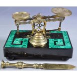 19TH CENTURY VICTORIAN MALACHITE AND BLACK SLATE WEIGHING SCALES