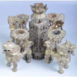 19TH CENTURY ANTIQUE TIBETAN FOO DOG CENTERPIECE