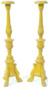 PAIR OF 19TH CENTURY PAINTED WOOD ECCLESIASTICAL CANDLESTICKS