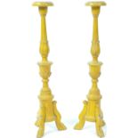 PAIR OF 19TH CENTURY PAINTED WOOD ECCLESIASTICAL CANDLESTICKS