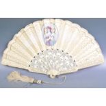 ANTIQUE GEORGIAN IVORY AND HAND PAINTED HAND FAN