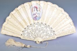 ANTIQUE GEORGIAN IVORY AND HAND PAINTED HAND FAN