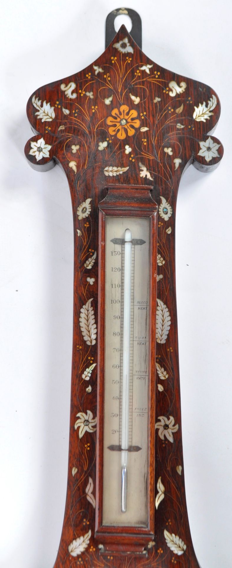 19TH CENTURY VICTORIAN ROSEWOOD AND MOTHER OF PEARL BANJO BAROMETER - Image 2 of 7