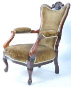 19TH CENTURY VICTORIAN WALNUT FRAMED UPHOLSTERED ARMCHAIR