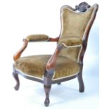 19TH CENTURY VICTORIAN WALNUT FRAMED UPHOLSTERED ARMCHAIR