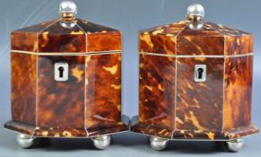 STUNNING PAIR OF 19TH CENTURY OCTAGONAL TORTOISESHELL TEA CADDIES