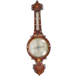 19TH CENTURY VICTORIAN ROSEWOOD AND MOTHER OF PEARL BANJO BAROMETER