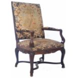 18TH CENTURY GEORGIAN ENGLISH OAK & TAPESTRY ARMCHAIR