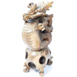 LARGE AND IMPRESSIVE CHINESE CARVED DRAGON FIGURINE