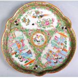 ANTIQUE 19TH CENTURY CHINESE FAMILLE ROSE CANTON TREFOIL TRAY